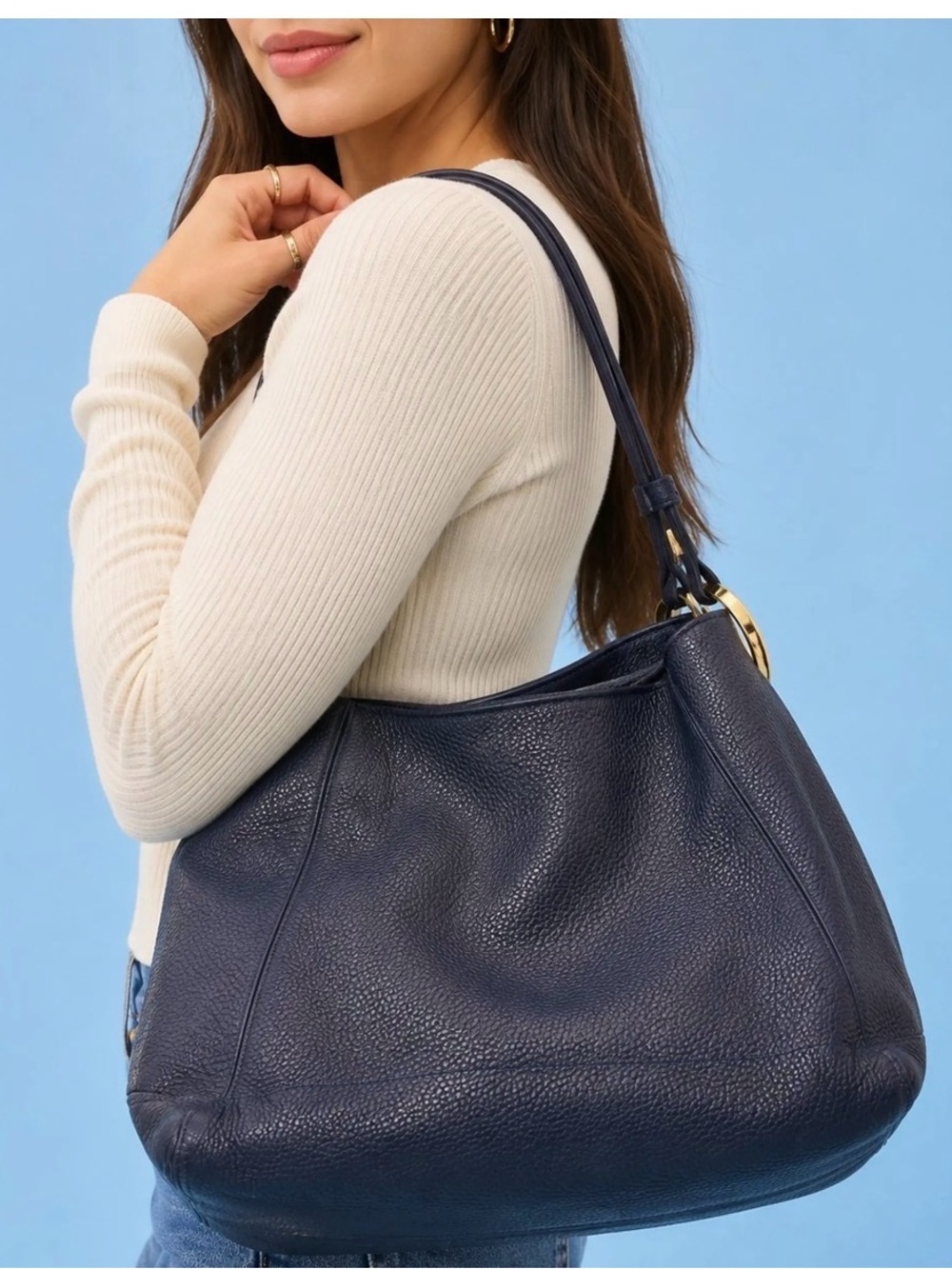 Michael Kors navy blue slouchy leather hobo shoulder bag